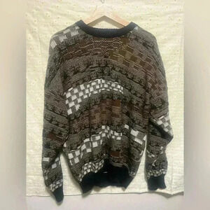 Progetto Vintage Men's Sweater, Made in Italy, Multicolor Crewneck, Size L,Great